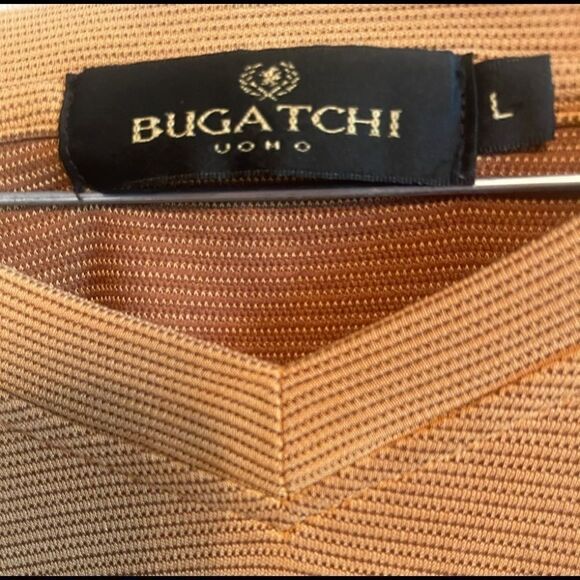 Men’s Bugatchi gold V-neck shirt sz L - Picture 4 of 5